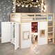 preview thumbnail 1 of 10, Wood Twin Size Loft Bed with Built-in Storage Wardrobe and 2 Windows Natural+White