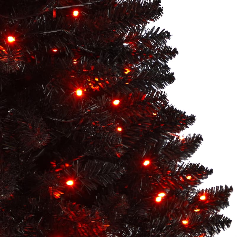 4 Ft Black Artificial Christmas Tree with Orange Lights - City Chic Holiday Decor for Parties - 48