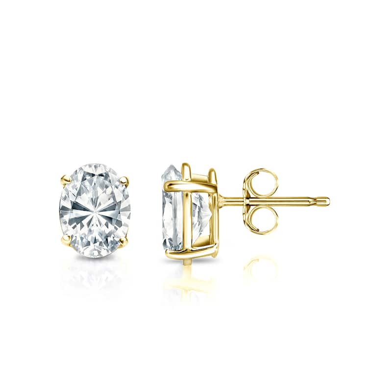 Auriya Natural Oval 4-Prong Diamond Stud Earrings 1.00 to 3.00 ct. tw. Push-Back (F-G VS) - 1.75ct. tw. - Gold - Yellow