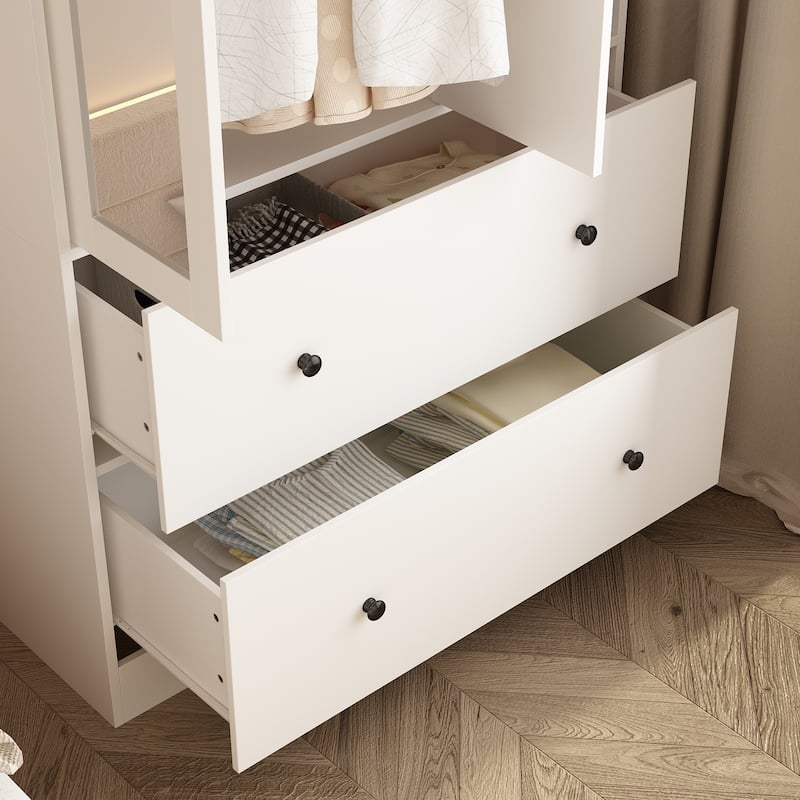 Wardrobe Closet Armoire wi/Mirror & Scalable Hanging Rod Space Saving