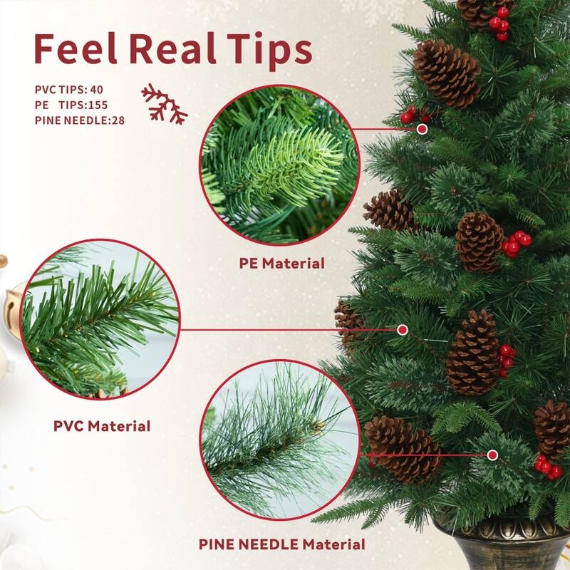 4FT Realistic-looking Compact Artificial Christmas Tree for Small Spaces