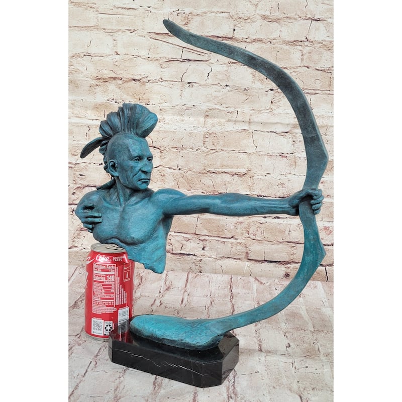 Native American Indian Mohawk Archer Pulling Bow Bronze Sculpture By Mario Nick