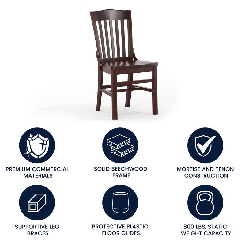 School House Back Wooden Restaurant Dining Chair - 18.5"W x 21.5"D x 35"H