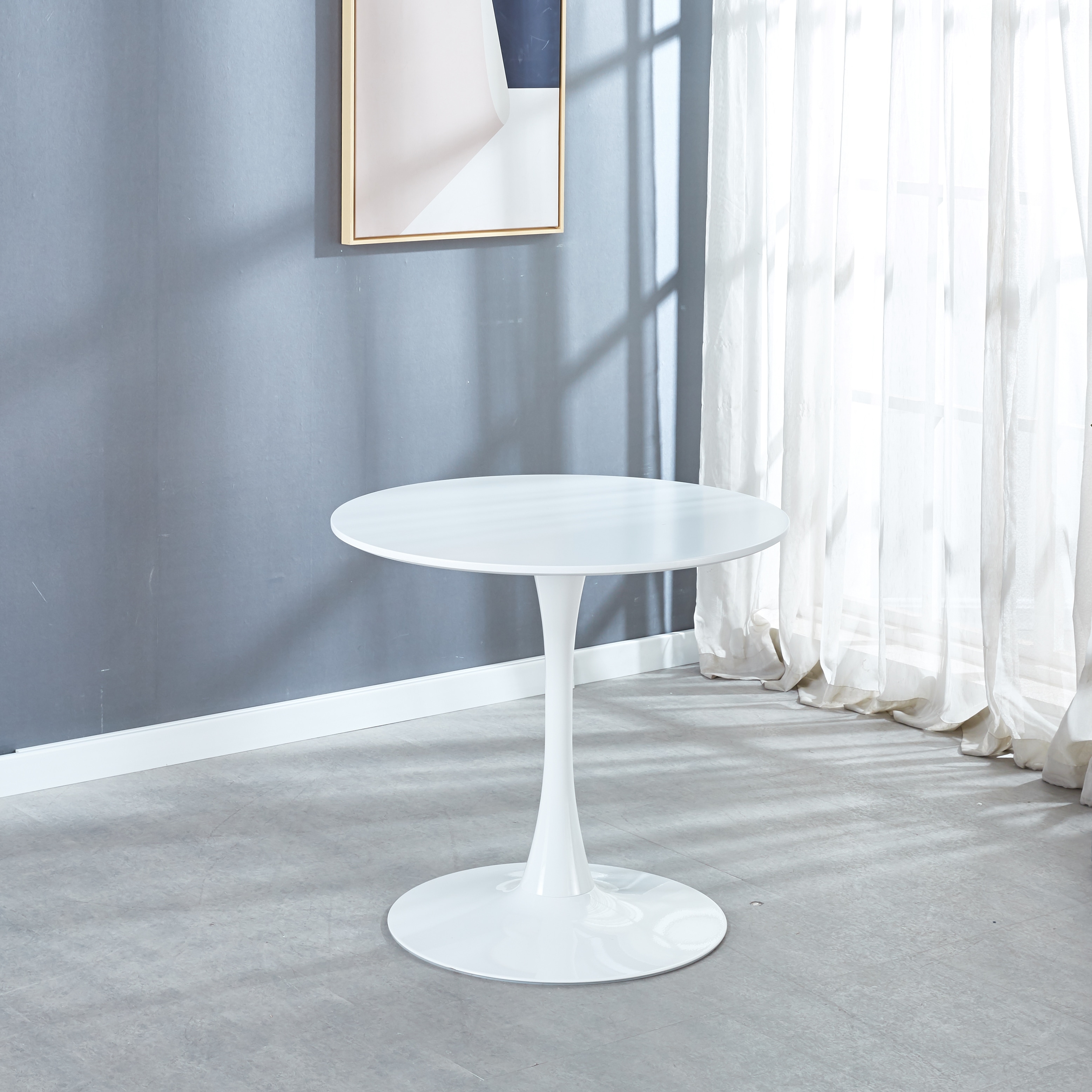 Small Circle Kitchen Table for 2-4 People, Round Dining Table with Metal Pedestal Base, End Table Leisure Coffee Table