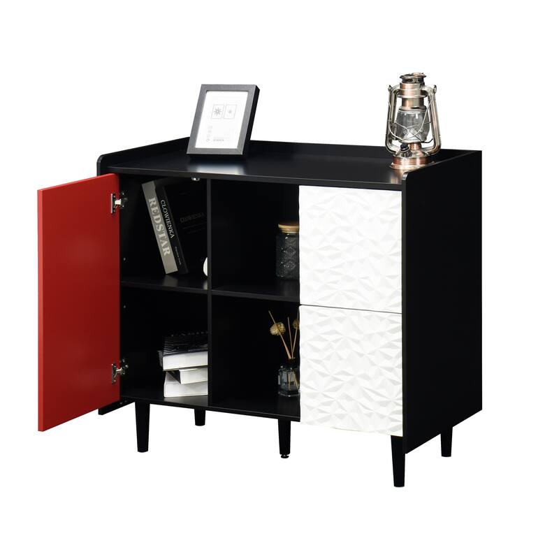 Modern Sideboard Buffet Cabinet with 2 Drawers and 2 Open Storage Compartment