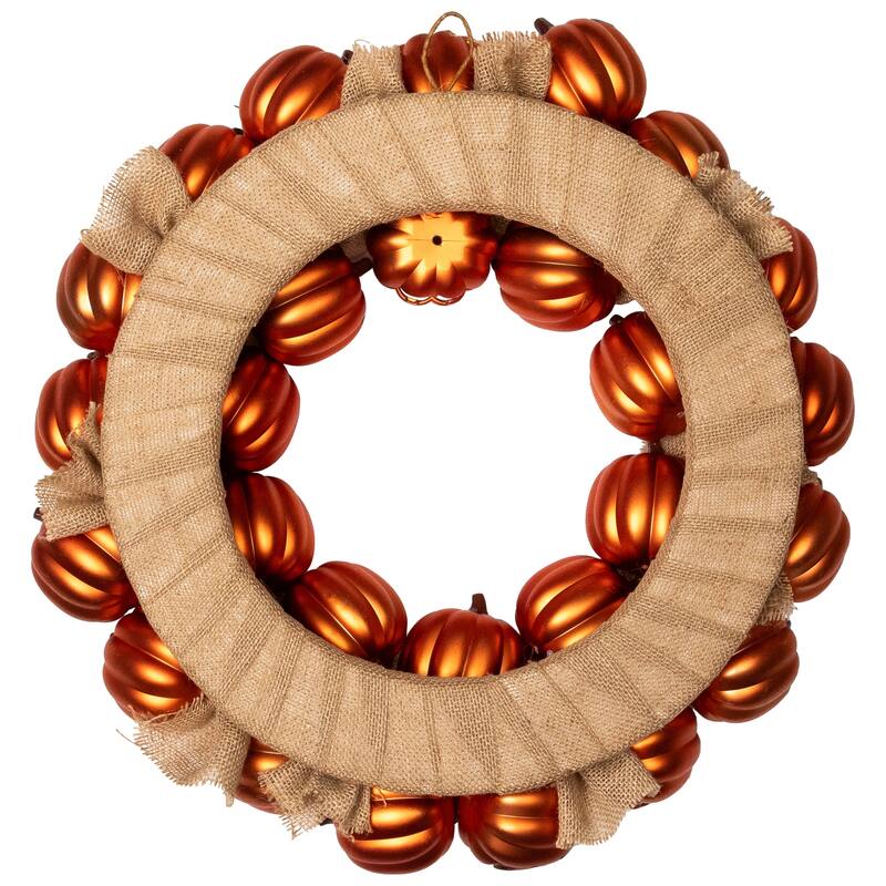 Jack-O-Lanterns with Burlap Ribbon Artificial Halloween Wreath - 20" - Unlit