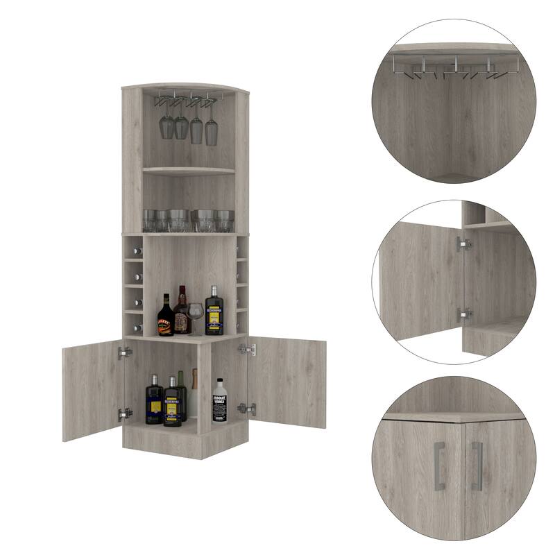 Bar Cabinet with Wine Bottle Storage & Concealed Shelves, 8-Bottle Display, Particle Board, 71" Tall