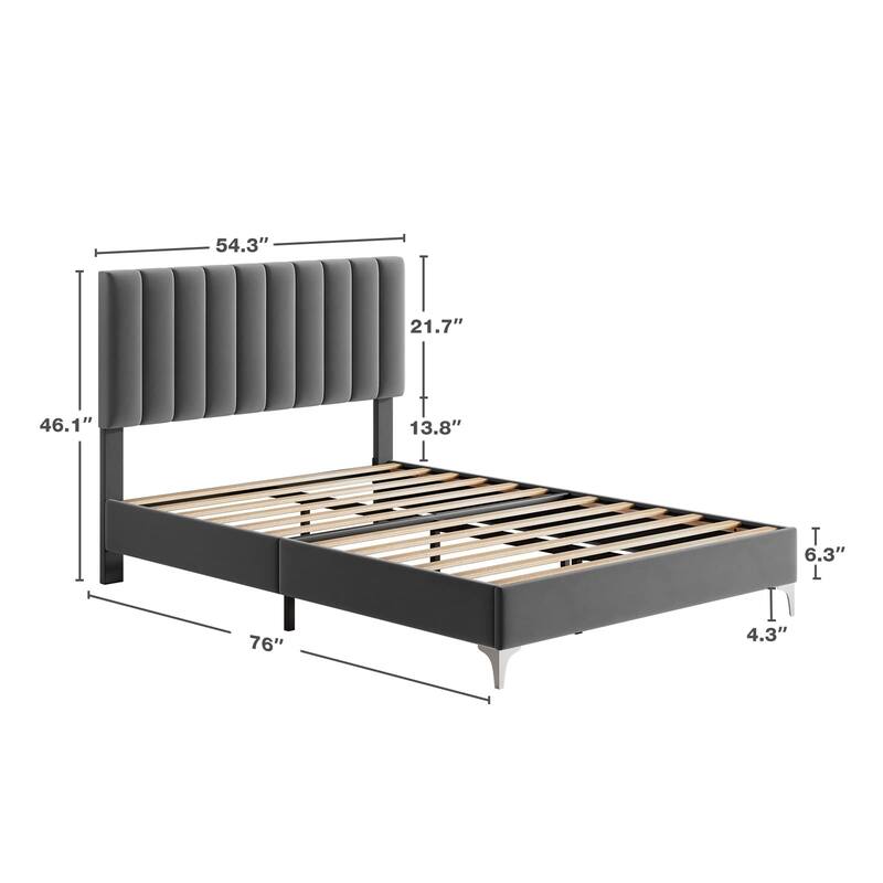 Modern Velvet Platform Bed Frame with Adjustable Headboard