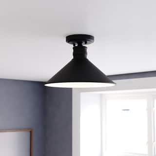 Akron 12-in W Bronze Metal Industrial MCM Cone Semi Flush Mount Ceiling Light - 12-in W x 8-in H x 12-in D