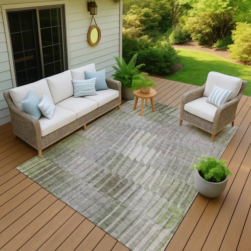 Machine Washable Indoor/ Outdoor Casual Stripe Chantille Rug - Olive - 10' x 14'