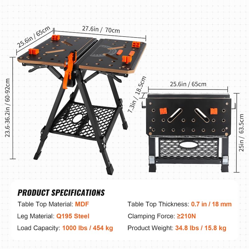 UIMOSO Convertible Workstation, Dual-Function as Sawhorse/Workbench, Supports up to 1000 lbs, 7 Height Options