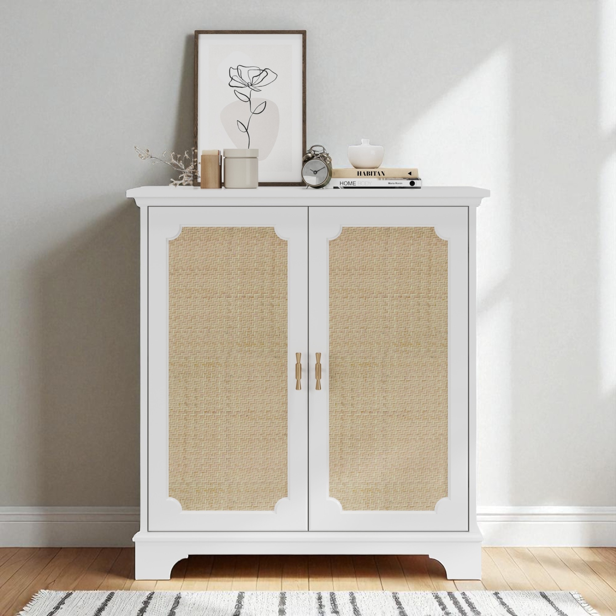 Sideboard Buffet Cabinet with 2 Doors & Adjustable Shelf, Mid-Century Modern Storage Console Table for Dining Room or Kitchen