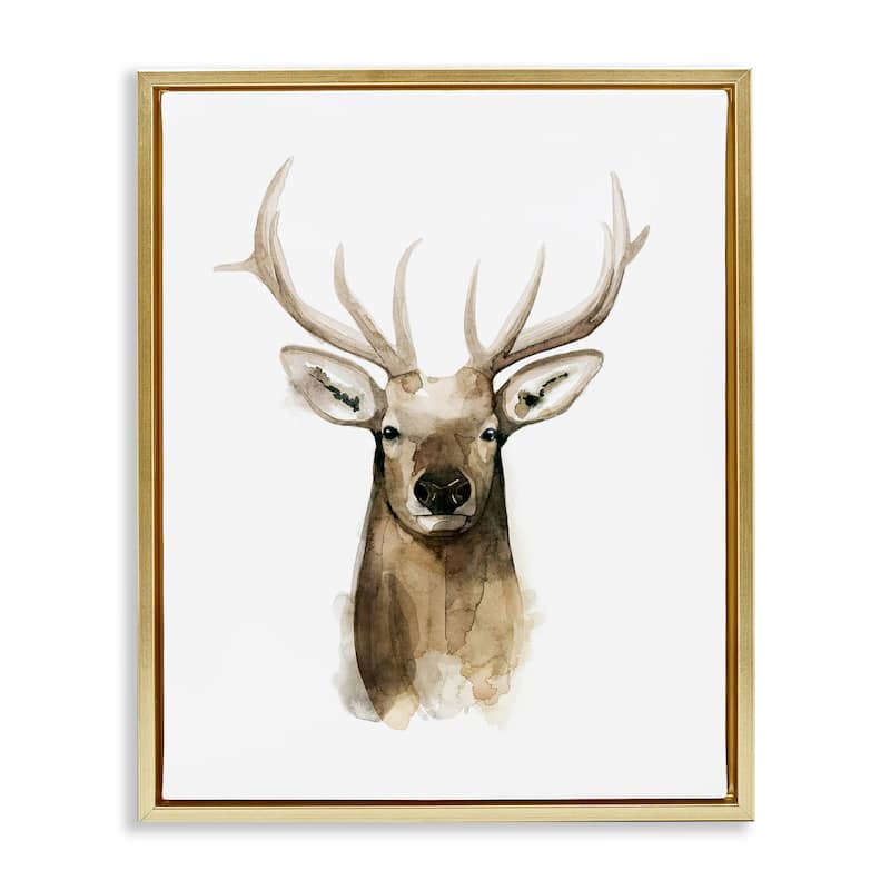 Stupell Deer Portrait Watercolor Framed Floater Canvas Wall Art Design by Grace Popp