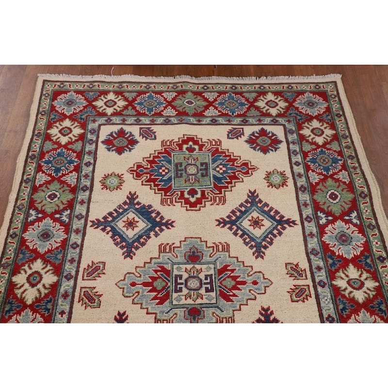Ivory Kazak Area Rug Hand-Knotted Wool Carpet - 3'11" x 5'6"