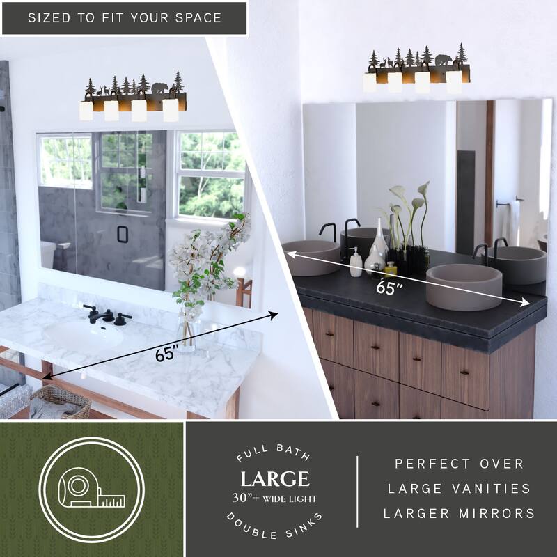 VAXCEL Acadia Bronze Rustic Wildlife Bathroom Vanity Lighting Wall Fixture with Nightlight, Frosted White Glass Shade