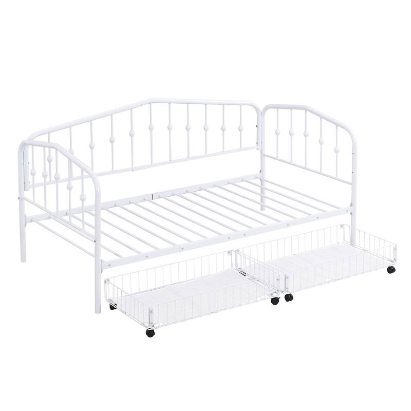 HomeRoots White Metal Twin Bed Frame With Drawers