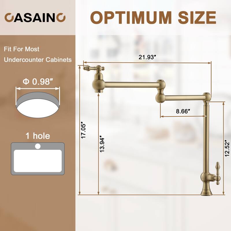 Vintage Deck Mount Pot Filler Kitchen Faucet, with Folding Stretchable Double Joint Swing Arms