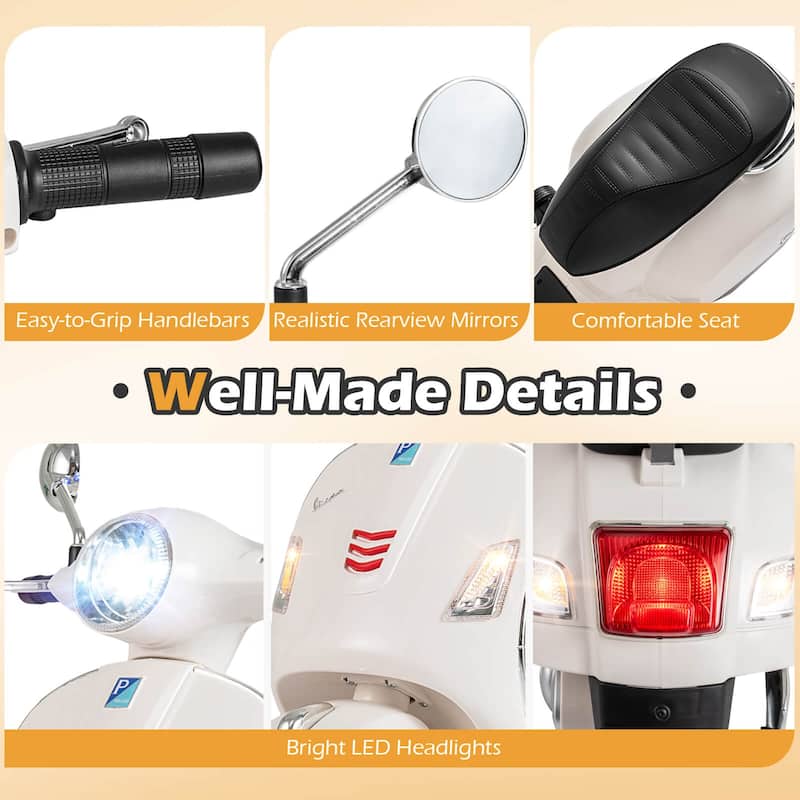 Costway Licensed VESPA 12V Kids Electric Motorcycle with Music Horn - See Details