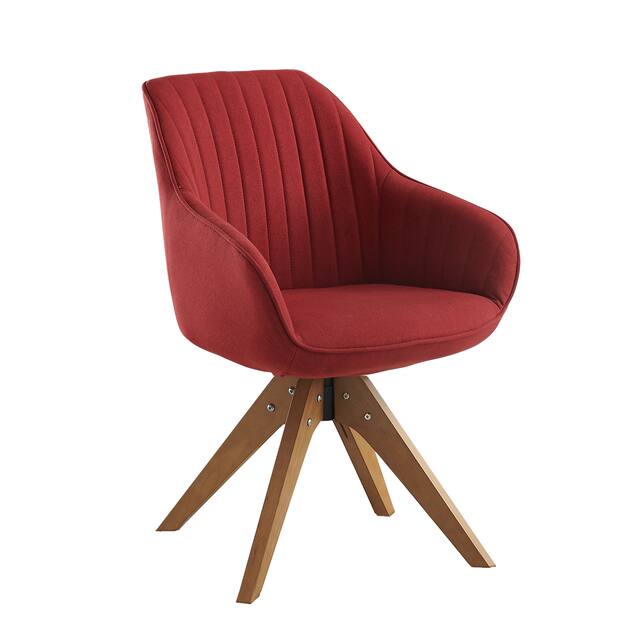 Art Leon Classical Swivel Office Accent Chair with Wood Legs - Walnut Finished Wood Legs - Red