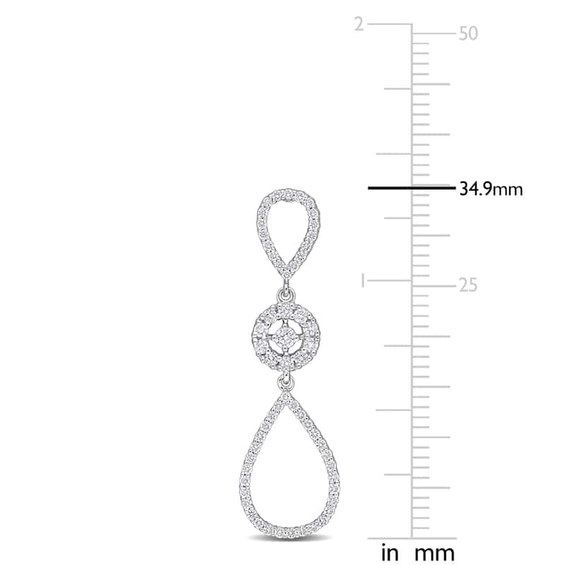 Miadora 18k White Gold 4/5ct TDW Diamond Open Teardrop Halo Dangle Earrings