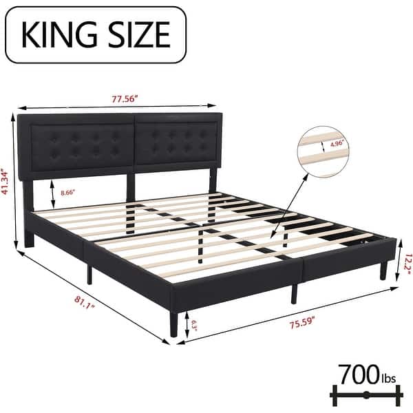 dimension image slide 12 of 17, alazyhome Upholstered Platform Bed Frame with Button Tufting Headboard