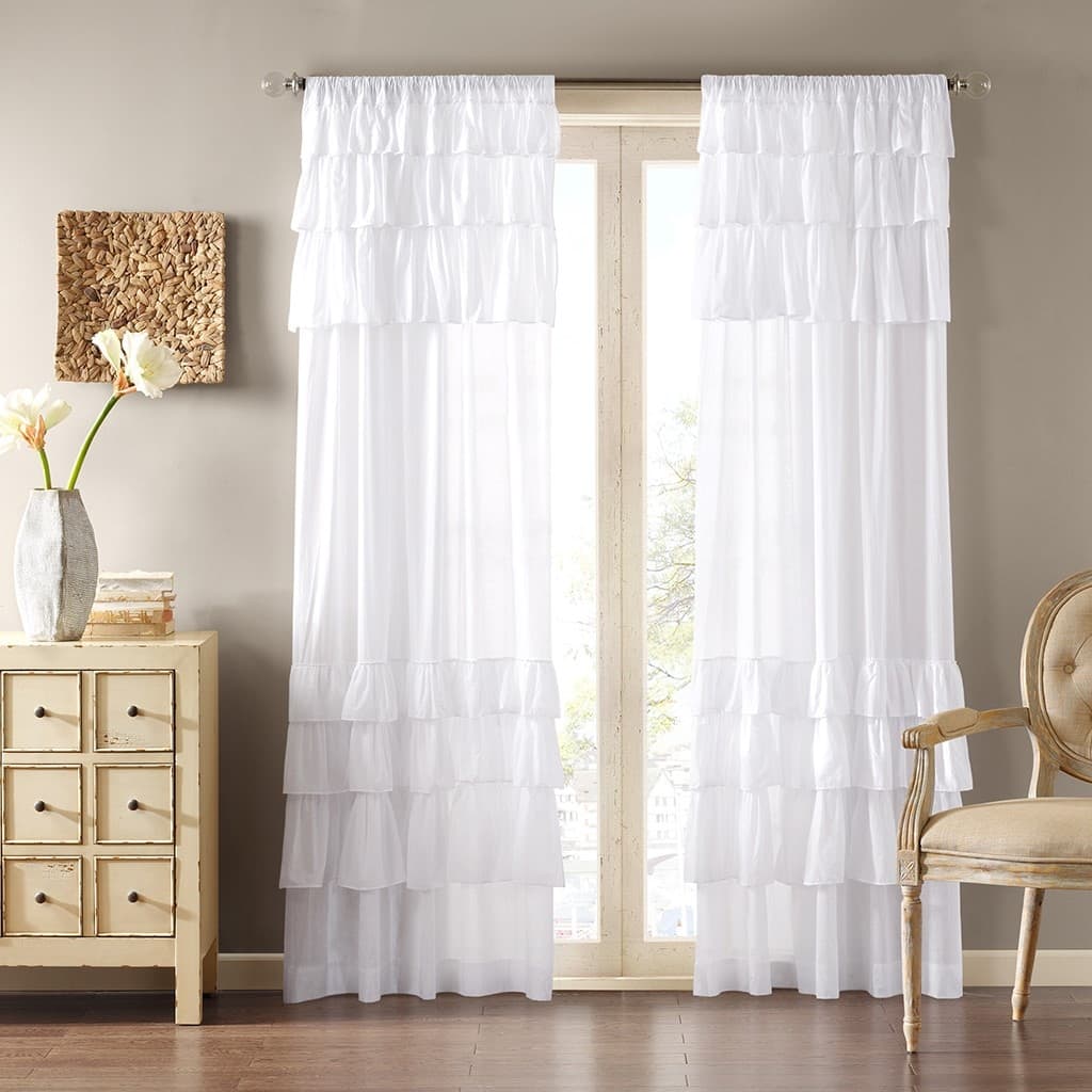 Cotton Oversized Ruffle Curtain Panel White