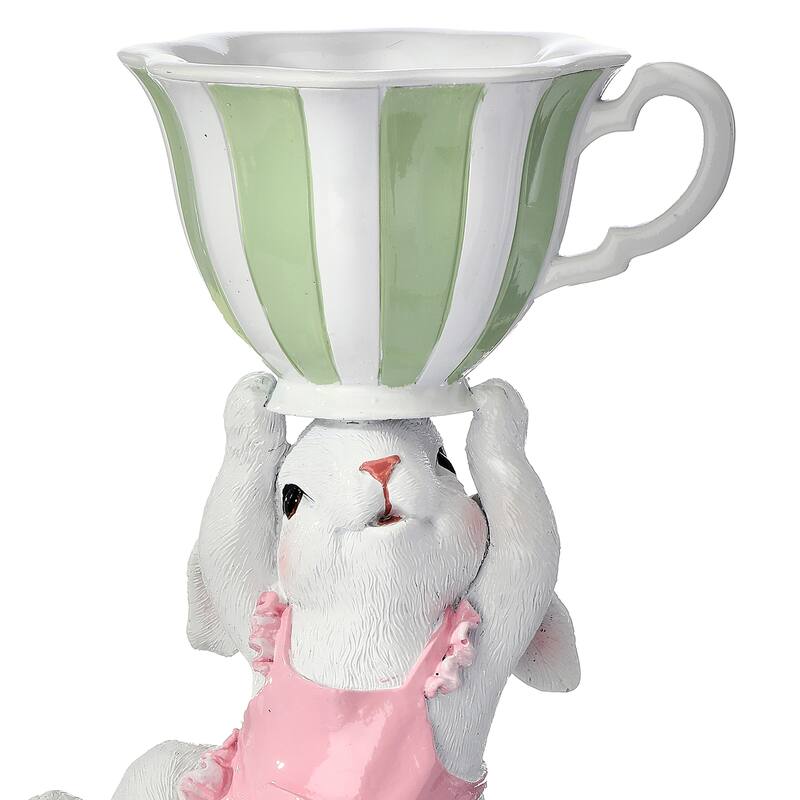 9.5" Resin Bunny With Teacup