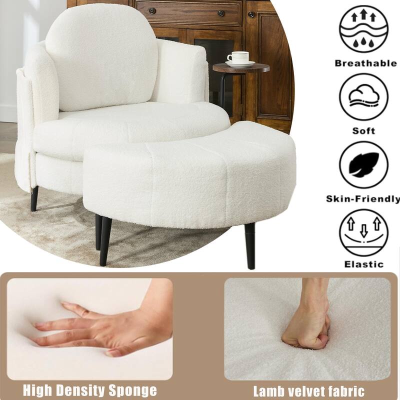Lamb Velvet Sofa Chair with Footstool
