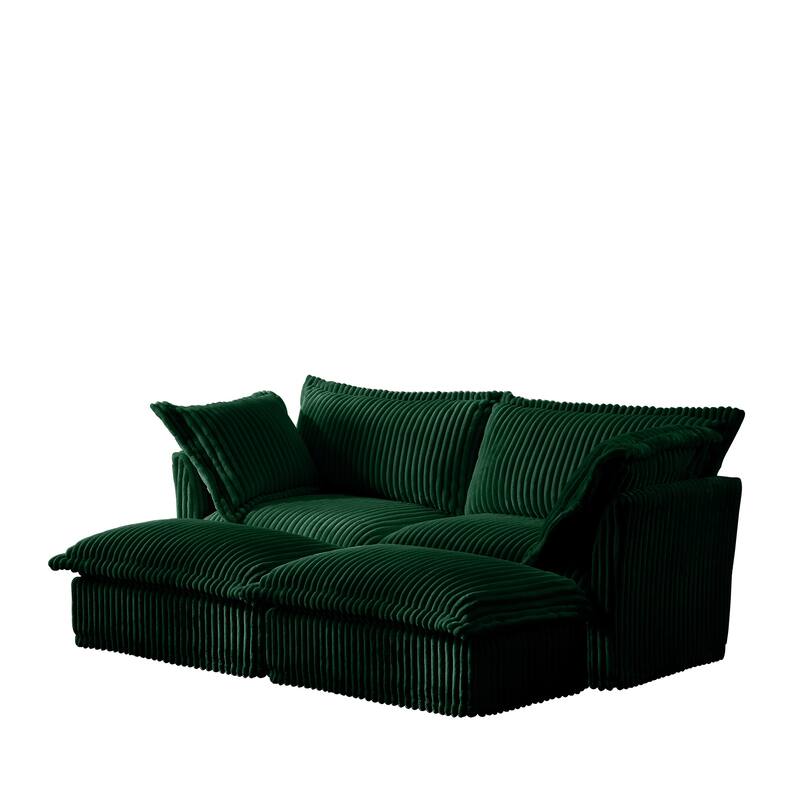 GDFStudio - Slipcovered 2-Seater 83.4" Corduroy Sofa with 2 Ottomans