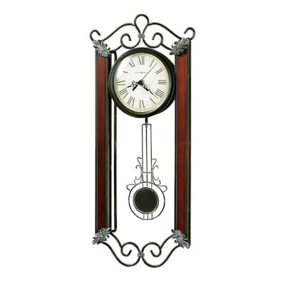 Howard Miller Carmen Elegant, Transitional, Eclectic, Glam Wrought Iron Wall Clock with Pendulum, Reloj de Pared