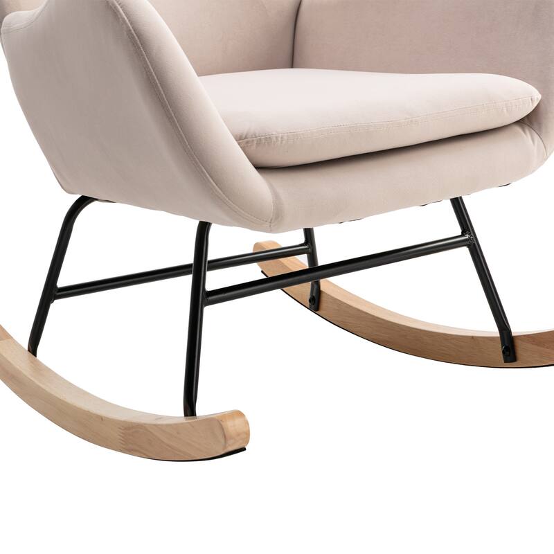 High Back Velvet Rocking Chair With Padded Seat And Armrests