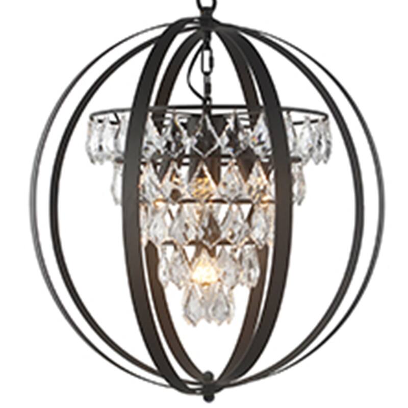 3 Light Globe Chandelier in Antique Brown Finish and Clear Crystals