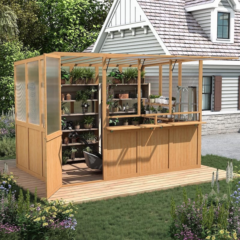 AECOJOY Heavy Duty Wood Greenhouse, Greenhouses for Outdoors with Openable Window & Lockable Door
