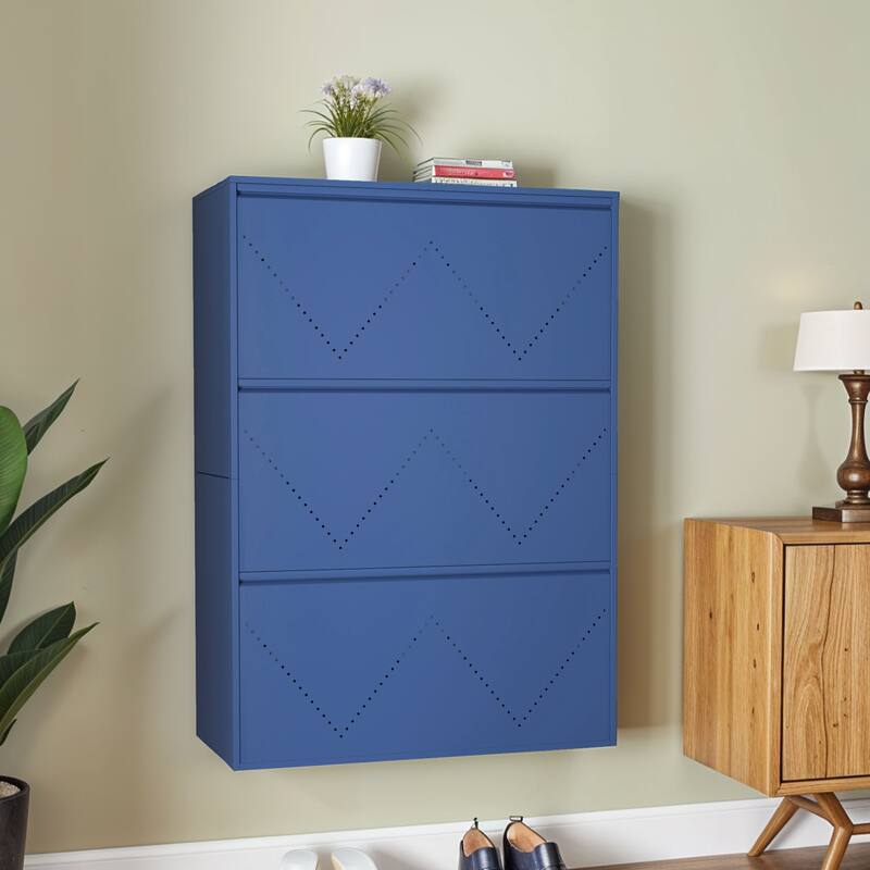 Moasis 3-Drawer Flip-Down Shoe Storage Cabinet, Wall-Mounted Metal Organizer