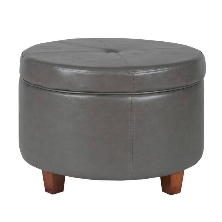 Porch & Den Rockwell Charcoal Grey Leatherette Round Storage Ottoman