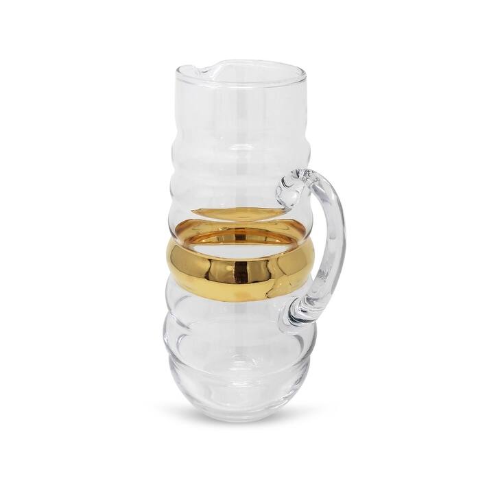 Glass Pitcher With Linear Design And Gold Stripe