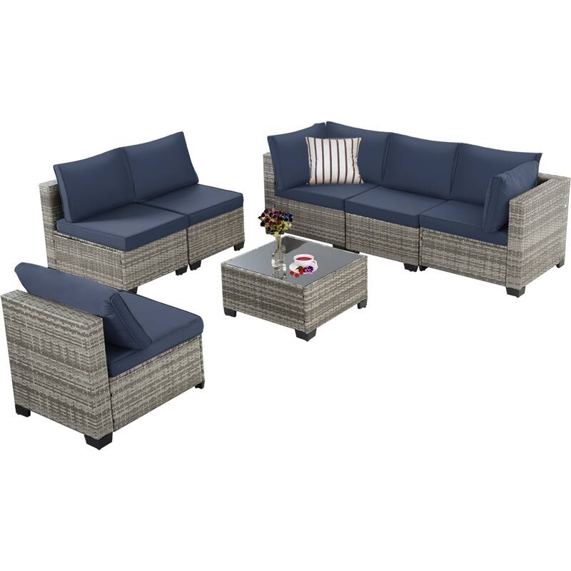 8 Pieces Wicker Outdoor Conversation Set with Fife Pit Table