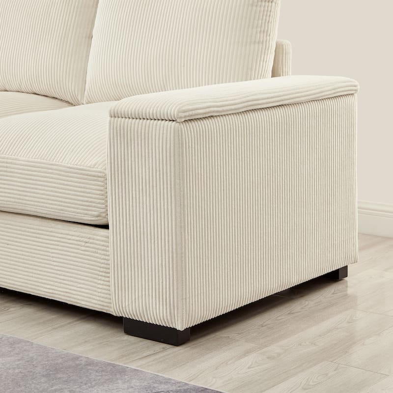 Modern U Shaped Sectional Sofa with Corduroy Upholstery and Armrest Storage for Living Rooms or Apartments