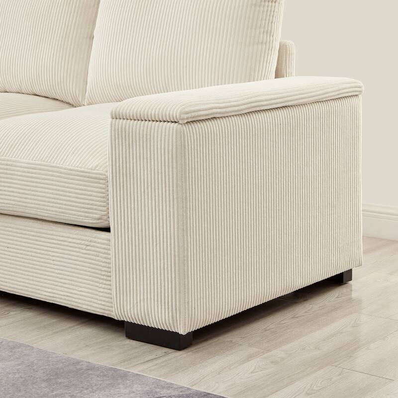 U-Shaped Sectional Sofa with 2 Movable Ottomans, Comfy Corduroy Upholstered 4 Seater Sofa, Lounge Sofa with Storage Armrests