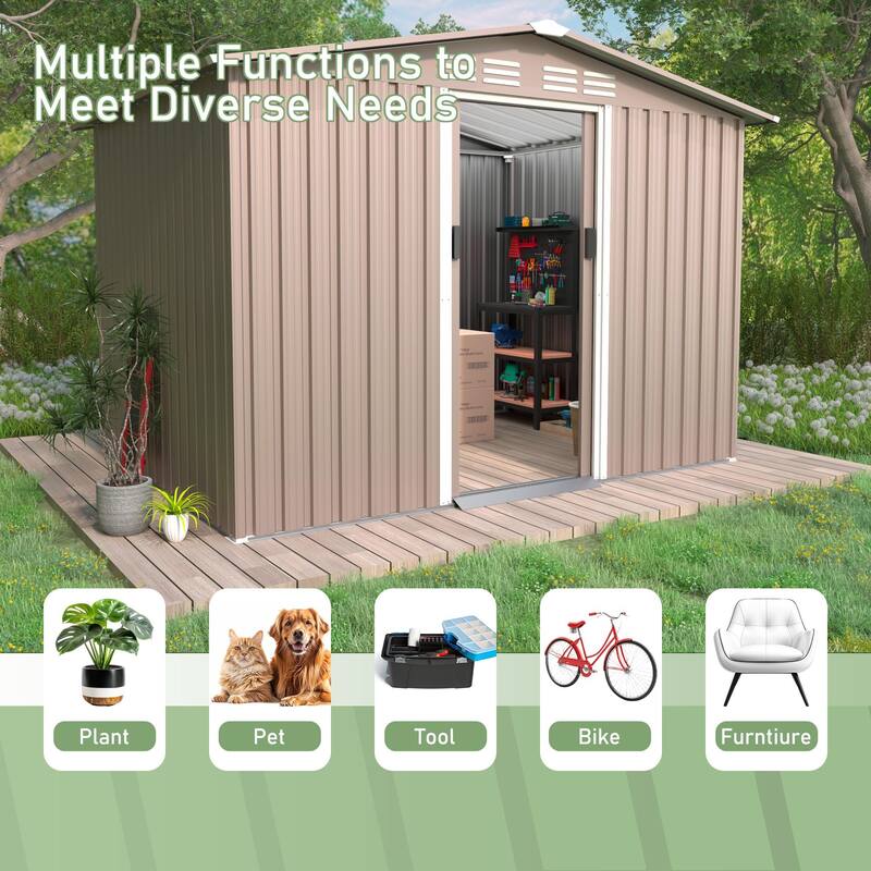 Outdoor Permanent Metal Storage Sheds for Gardening Tools, Patio Sheds Warehouse Vault