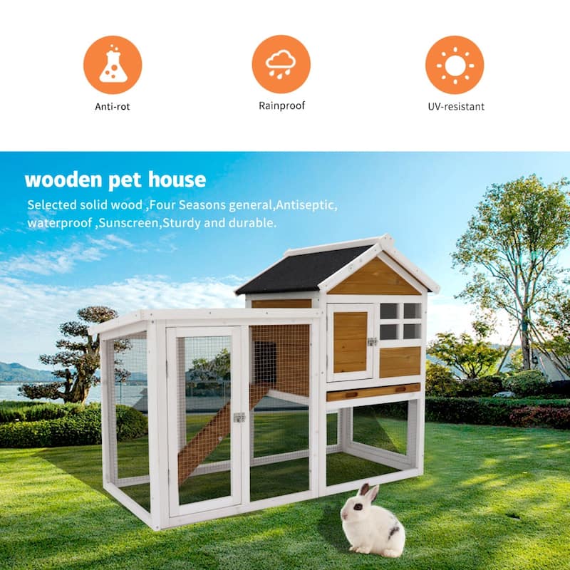 Wooden Chicken Coop Hen House Bunny Wood Hutch Poultry Cage Habitat - Yellow