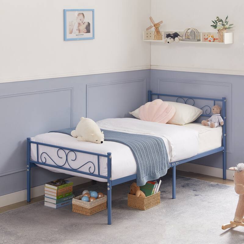 Modern Platform Bed Frame with Premium Graceful Scroll Headboard Twin/Full/Queen