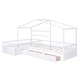 preview thumbnail 7 of 20, Twin Size House Platform Bed with 3 Storage Drawers, Wooden Daybed for 2, L -Shaped Double Bedframe with Roof & Fence