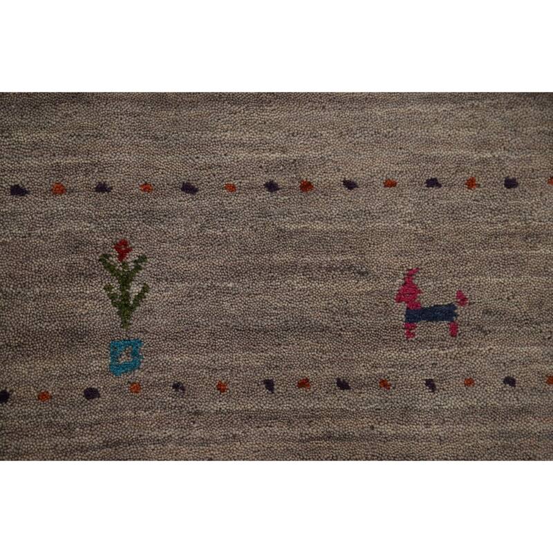 Animals Tribal Gabbeh Area Rug Hand-Knotted Wool Carpet - 5'3" x 7'7"