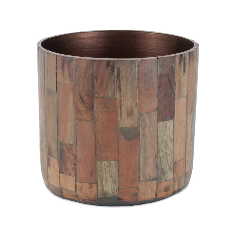 Round Cylindrical Wooden Planter - 6" - Set of 2