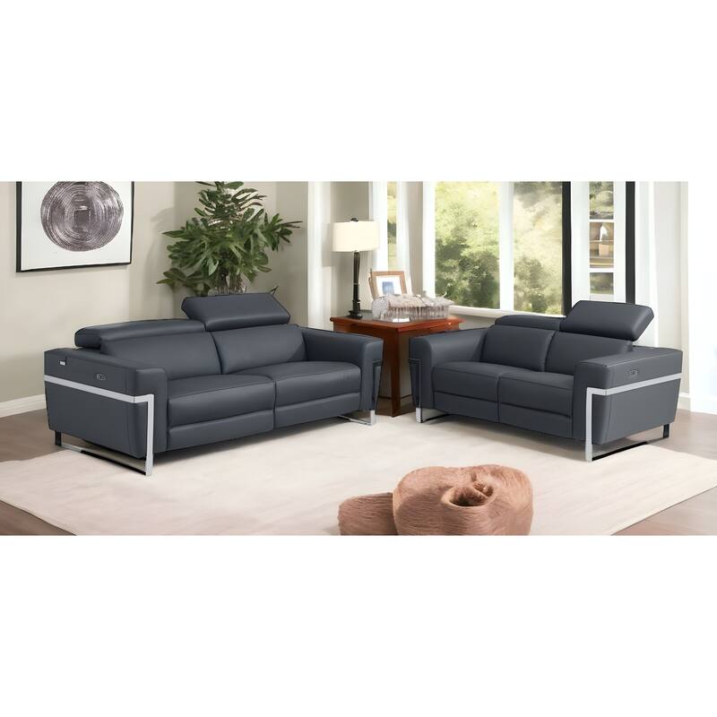 HomeRoots Two Piece Indoor Dark Gray Italian Leather Five Person Seating Set