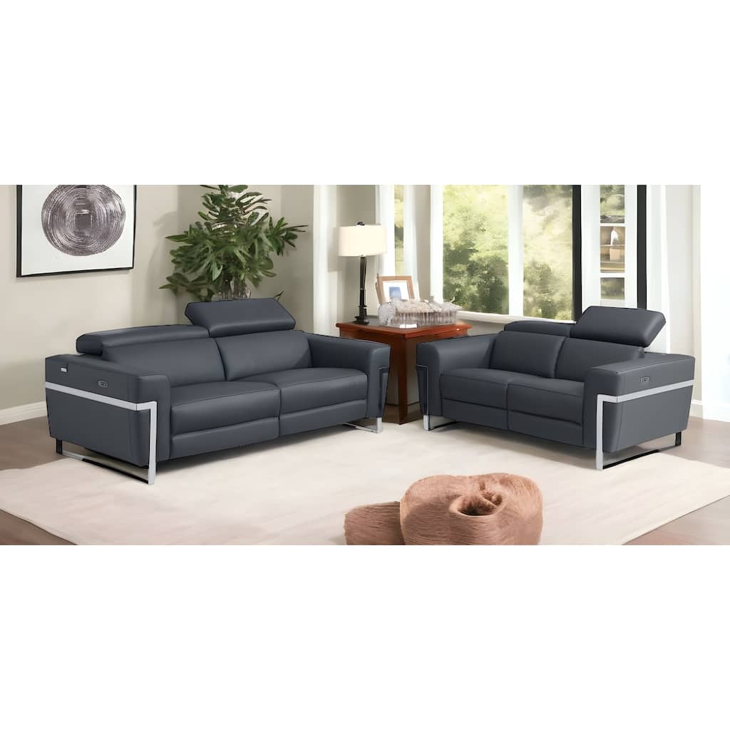 HomeRoots Two Piece Indoor Dark Gray Italian Leather Five Person Seating Set