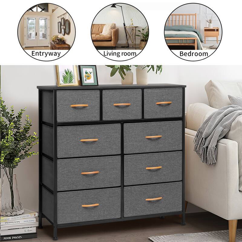 Home Extra Wide Closet Dresser Storage Tower Organizer Unit 9 Drawers