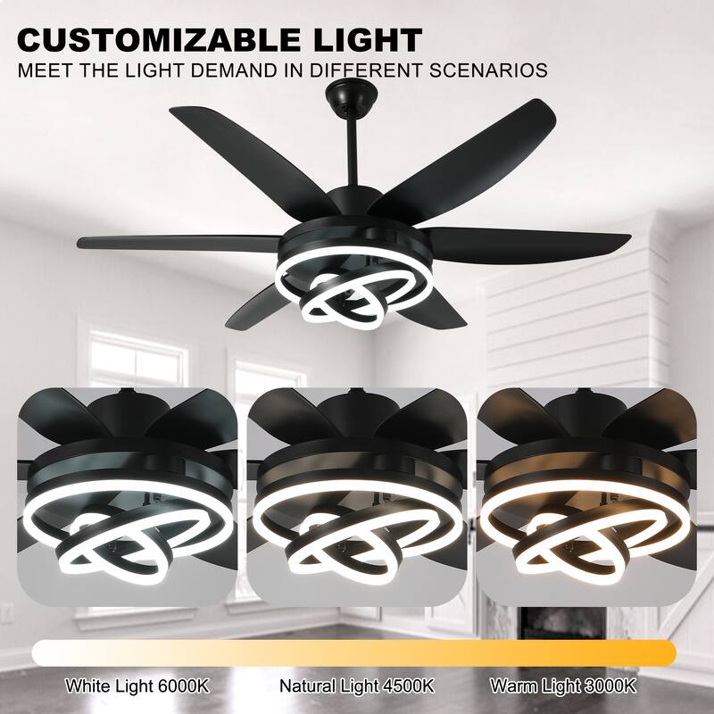 Oaks Aura 56" Dimmable Ceiling Fan with LED Light,Modern Deformable Fan Light with APP Control,6 Reversible Blades,6 Speeds