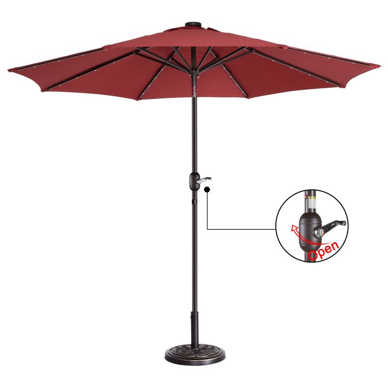 Villacera 9' Solar/LED Umbrella with 8 Steel Ribs and Tilt, Base Not Included